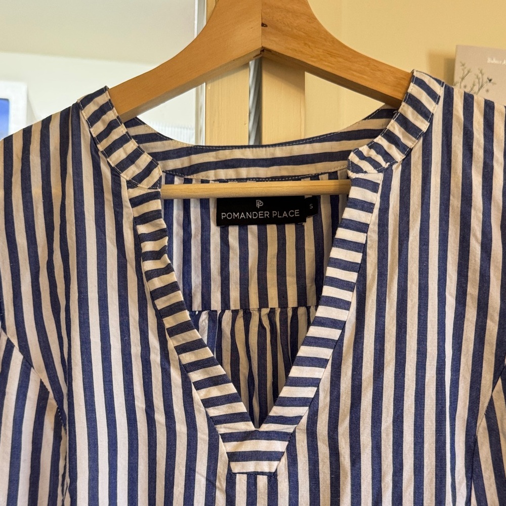 Pomander Place Blue and White Striped Tiered Mini Dress - Picture 2 of 3